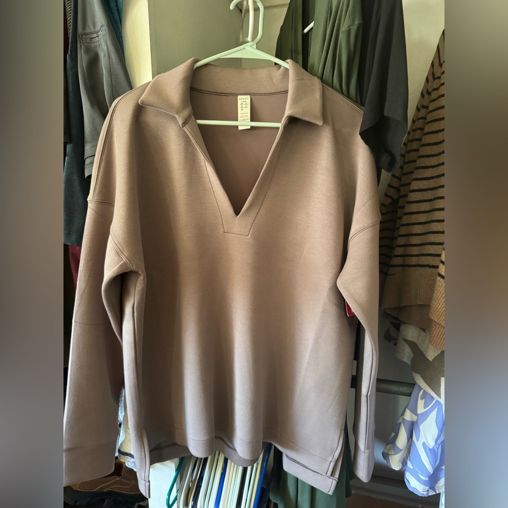 SPANX Air Essentials Polo Top, size Large, in Smoke